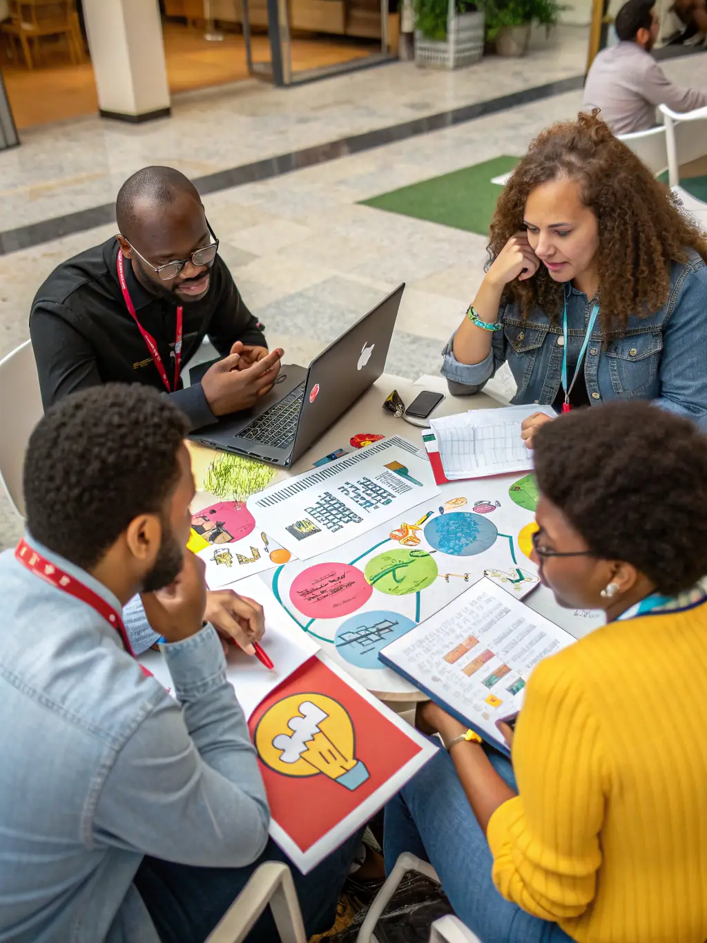 An image showing a strategic planning session with diverse team members brainstorming ideas on a whiteboard, developing long-term goals.